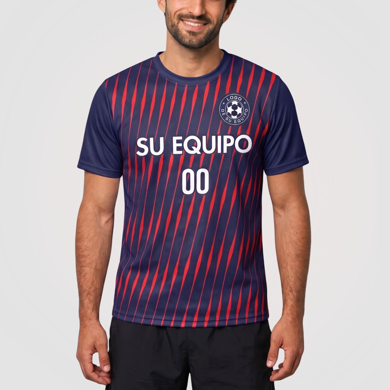 Azul Oscuro Rojo Dinámico Rayas Camiseta Fútbol Personalizada