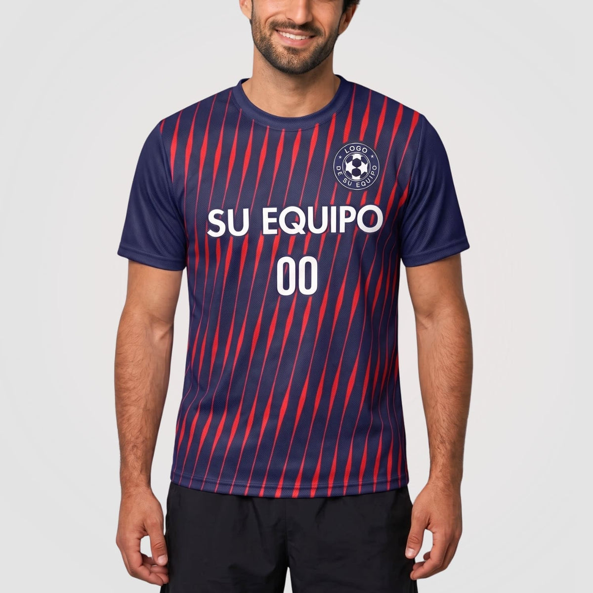 Azul Oscuro Rojo Dinámico Rayas Camiseta Fútbol Personalizada