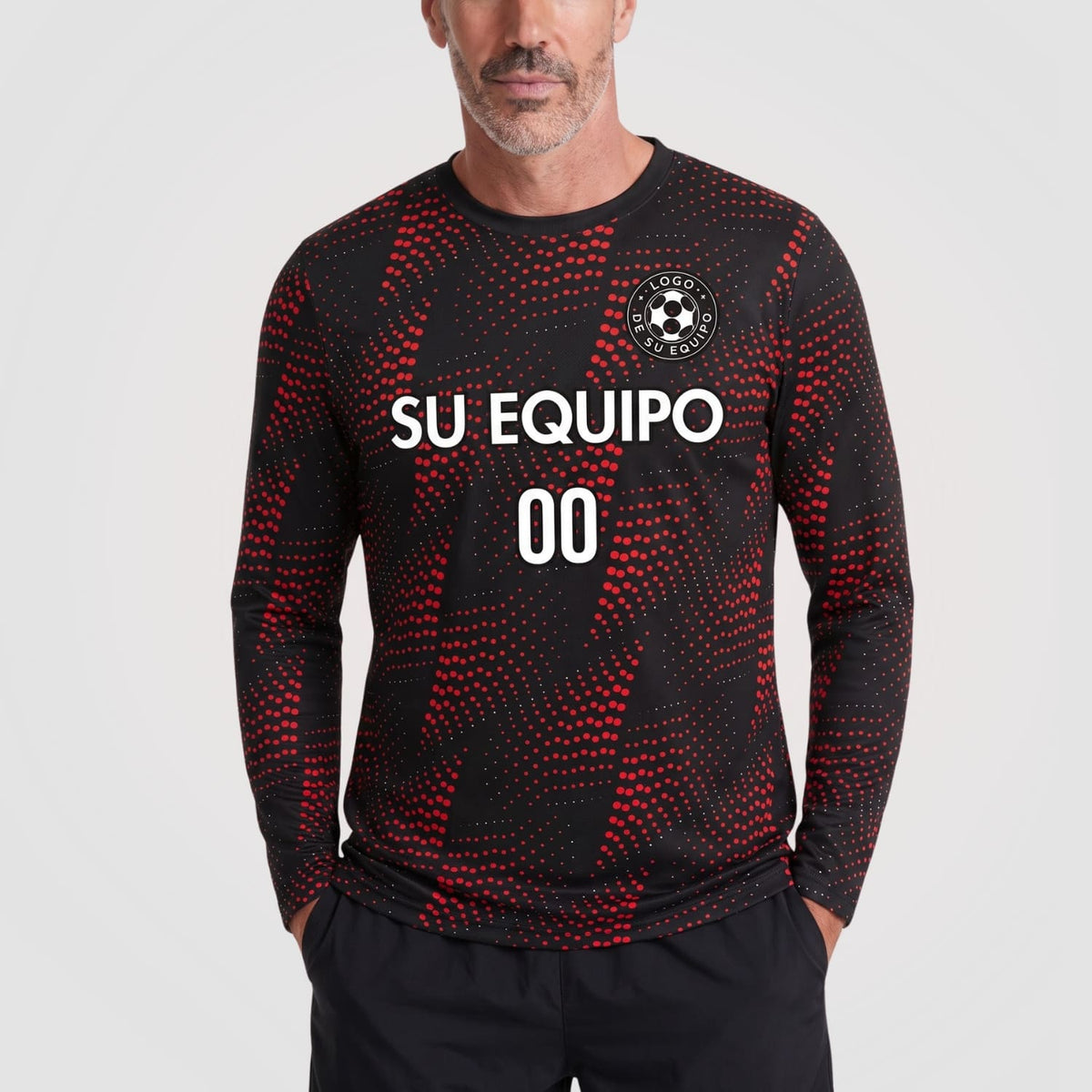 Negro Rojo Puntos Motivo Camiseta de Fútbol Personalizada