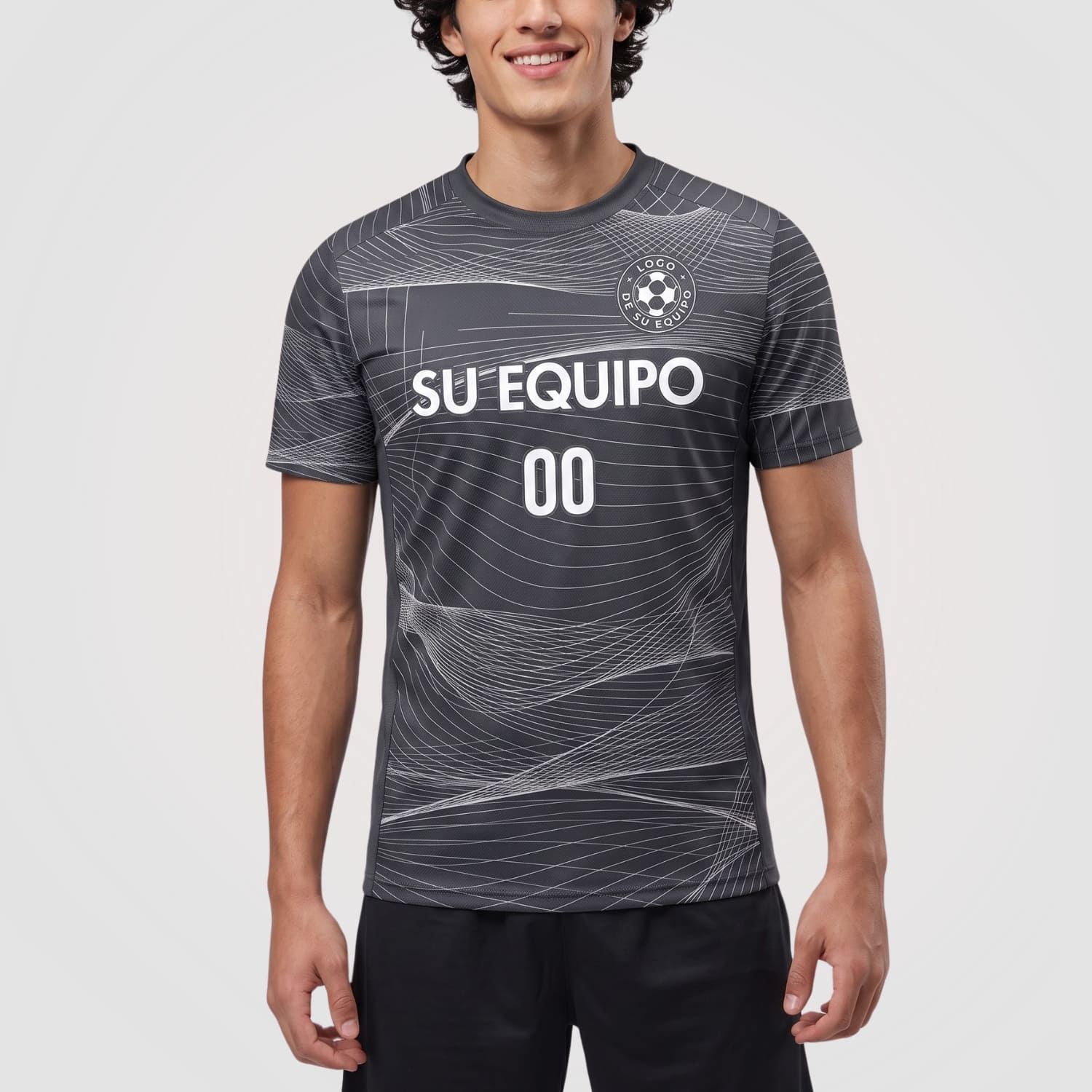 Gris Oscuro Motivo Líneas Onduladas Camiseta Fútbol Personalizada