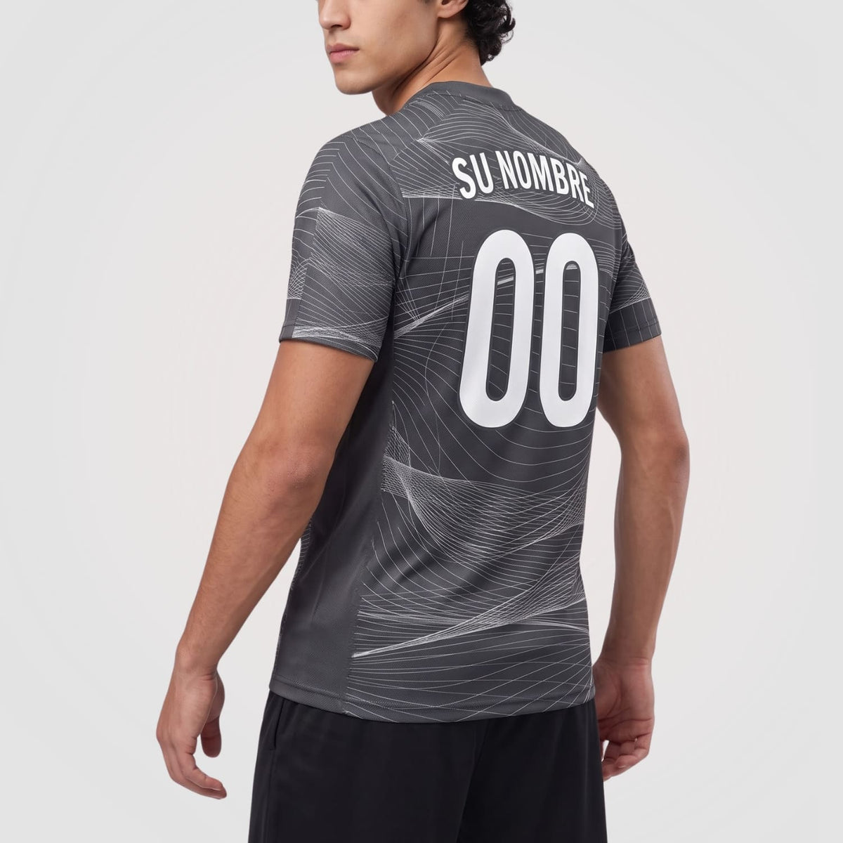Gris Oscuro Motivo Líneas Onduladas Camiseta Fútbol Personalizada