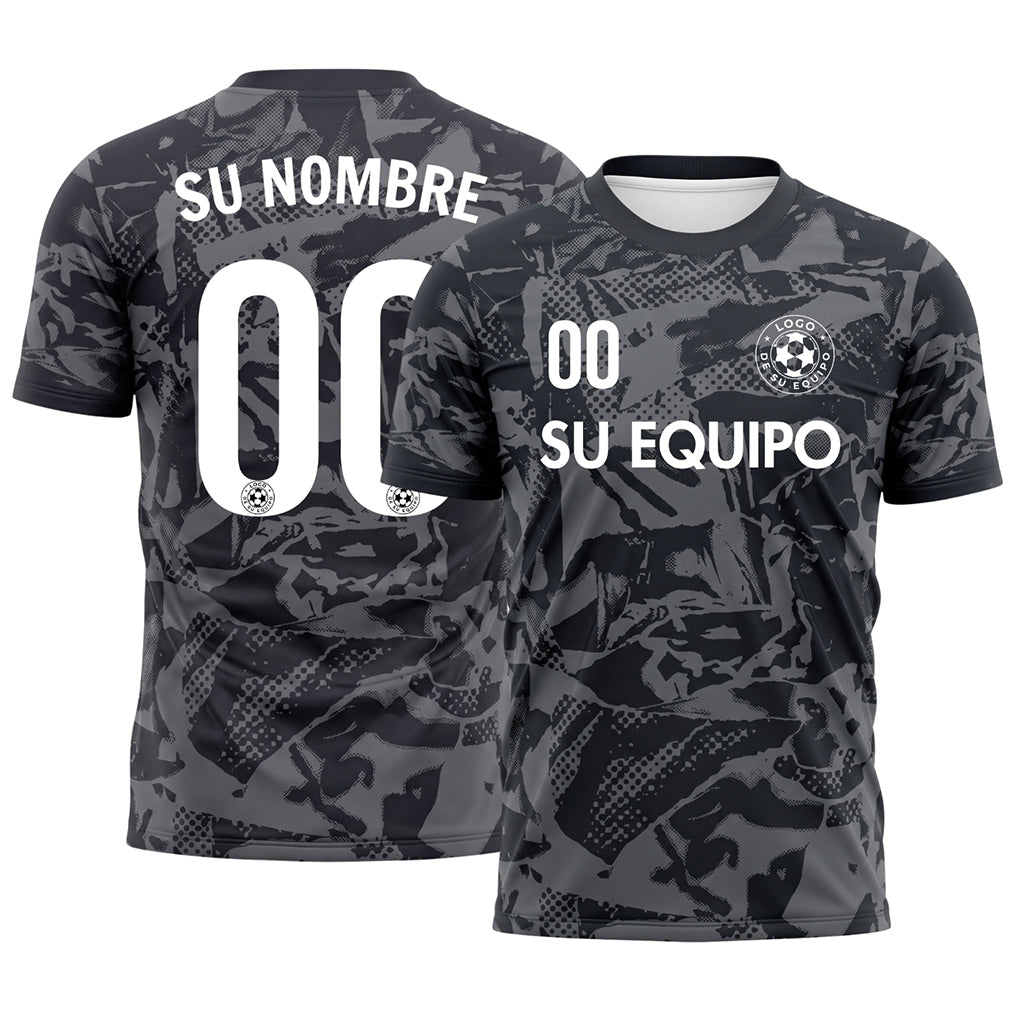 Antracita Negro Abstracto Camuflaje Camiseta de Fútbol Personalizada