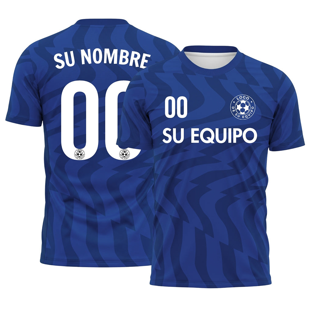 Azul Abstracto Olas Motivo Camiseta de Fútbol Personalizada