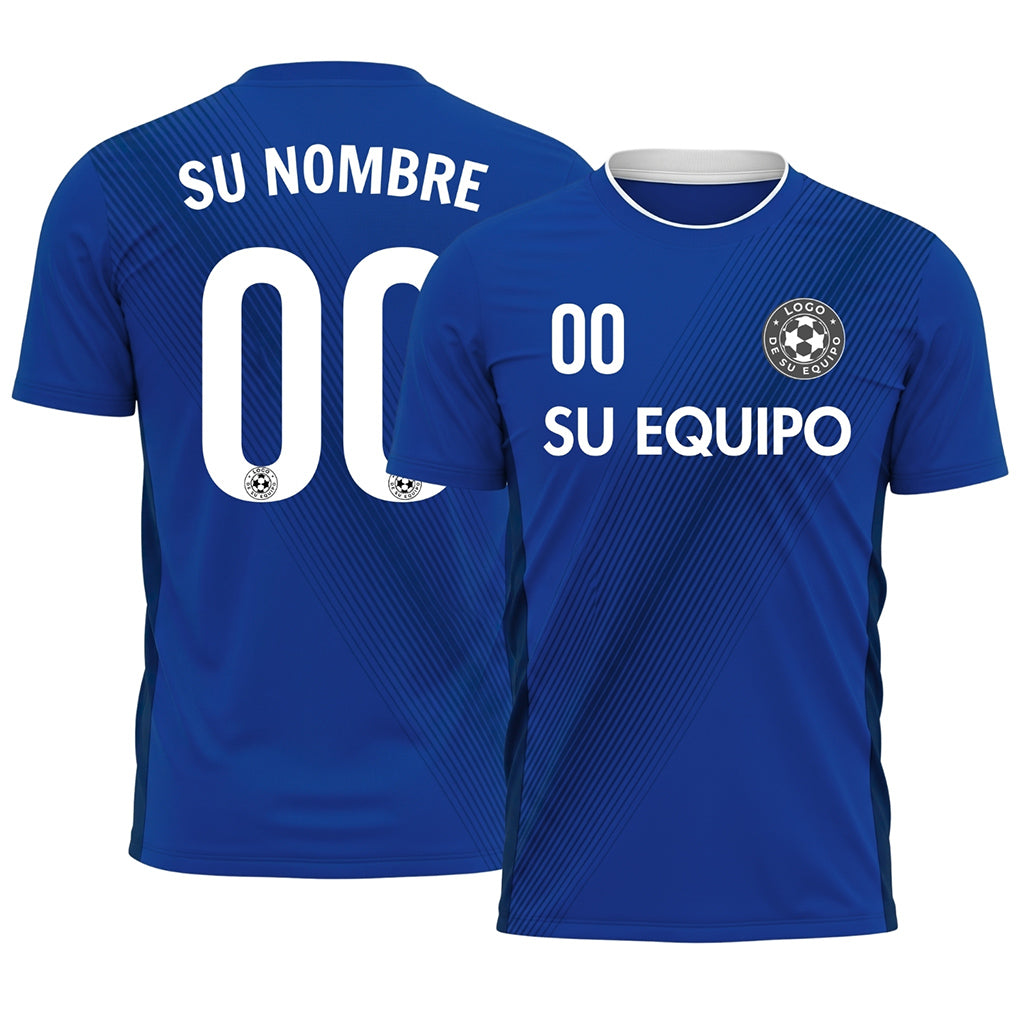 Azul Diagonales Rayas Camiseta de Fútbol Personalizada