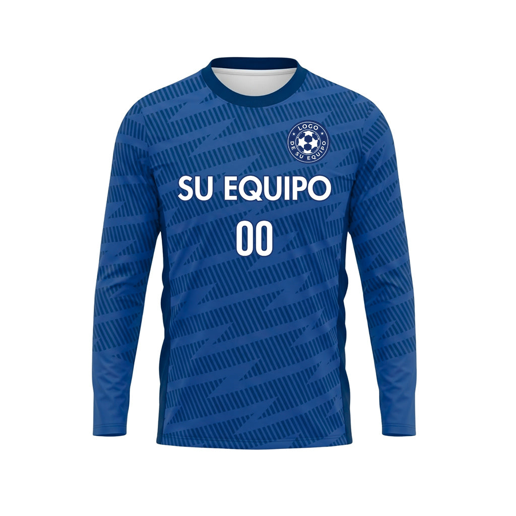 Azul Azul Oscuro Motivo de Rayas Diagonales Camiseta de Fútbol Personalizada de Manga Larga