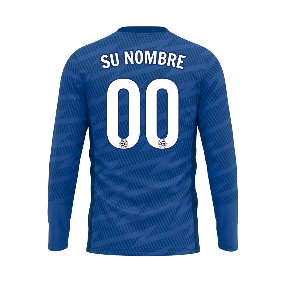 Azul Azul Oscuro Motivo de Rayas Diagonales Camiseta de Fútbol Personalizada de Manga Larga