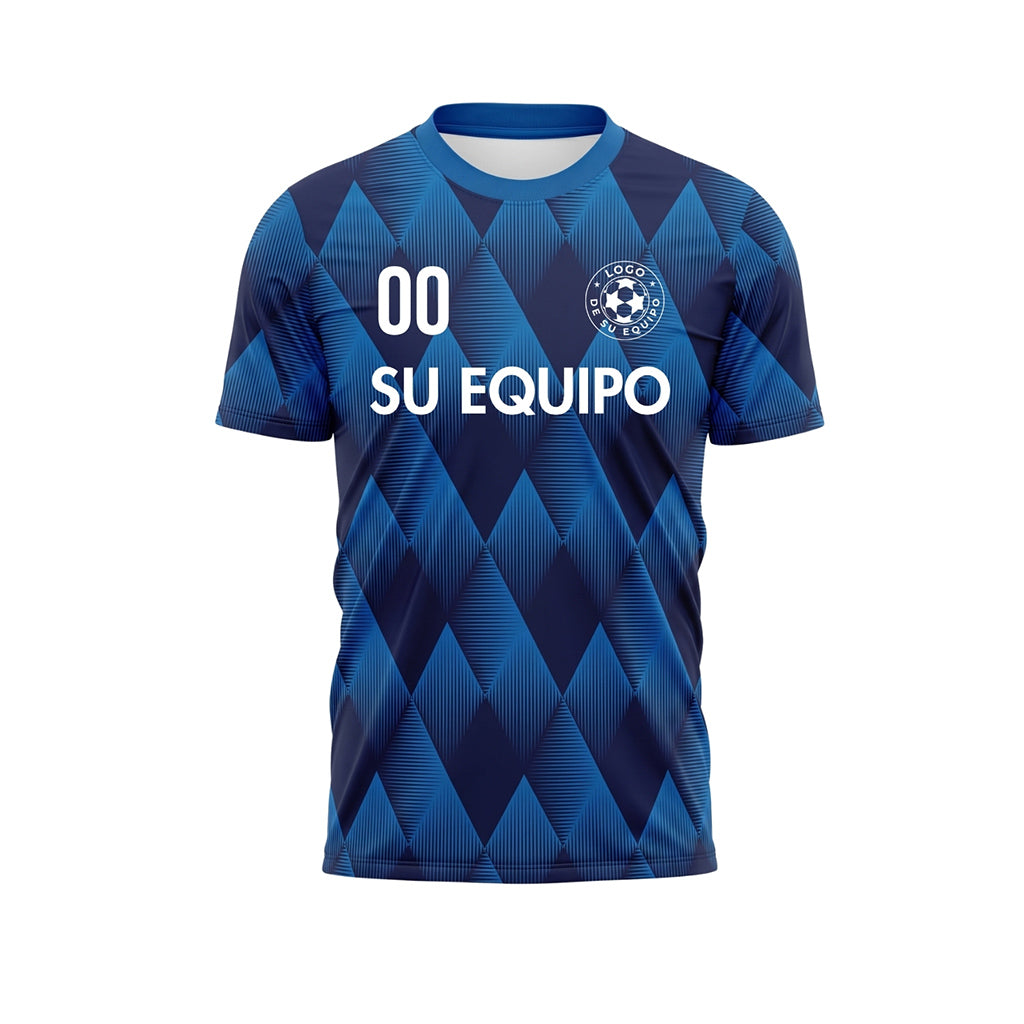 Azul Azul Oscuro Rombos Motivo Camiseta de Fútbol Personalizada