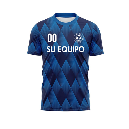 Azul Azul Oscuro Rombos Motivo Camiseta de Fútbol Personalizada