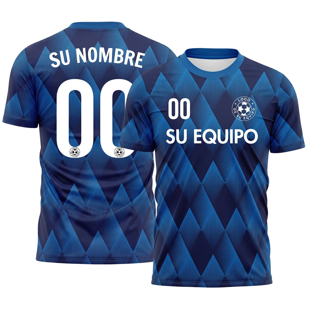 Azul Azul Oscuro Rombos Motivo Camiseta de Fútbol Personalizada