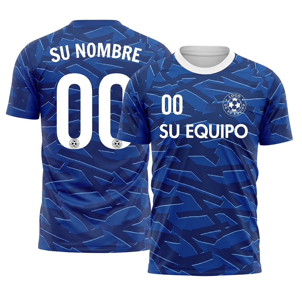 Azul Azul Oscuro Destellos Gráfico Camiseta de Fútbol Personalizada