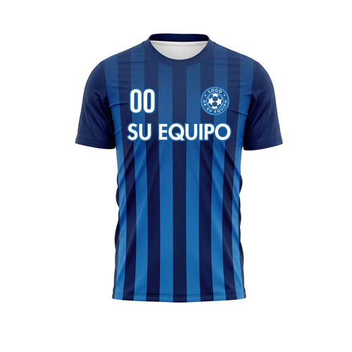 Azul Azul Oscuro Verticales Rayas Camiseta de Fútbol Personalizada