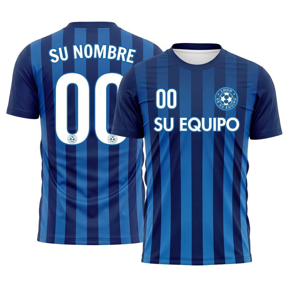Azul Azul Oscuro Verticales Rayas Camiseta de Fútbol Personalizada
