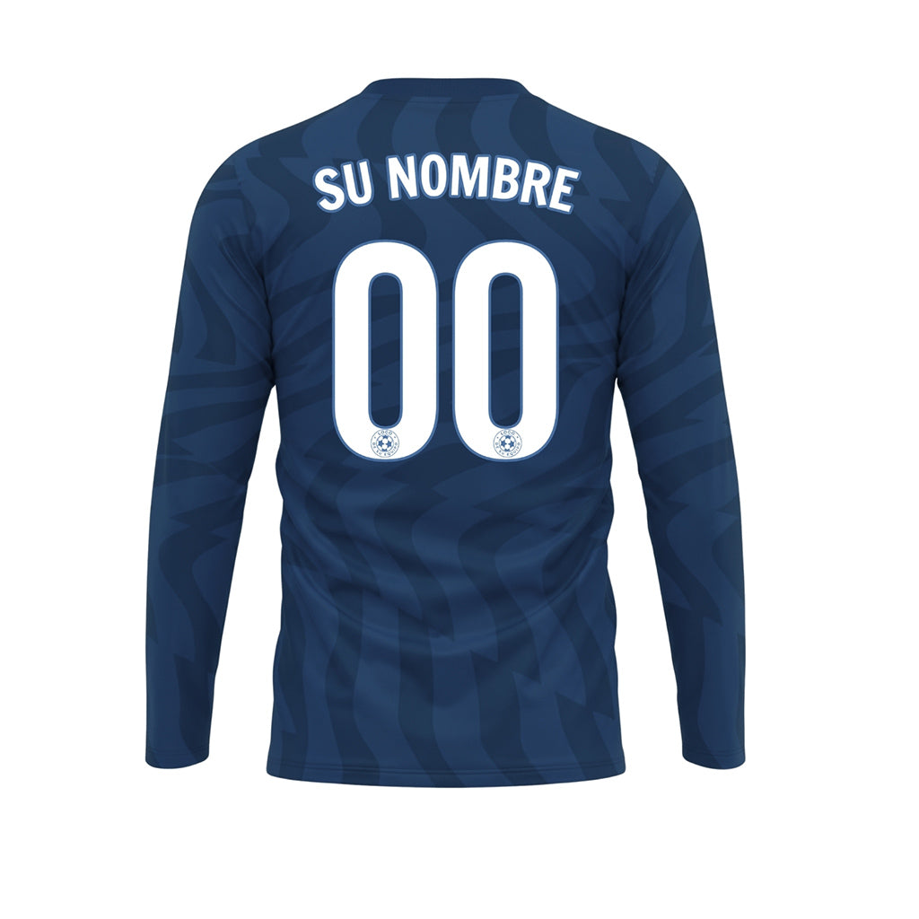 Azul Azul Oscuro Motivo Ondulado Camiseta de Fútbol Personalizada de Manga Larga