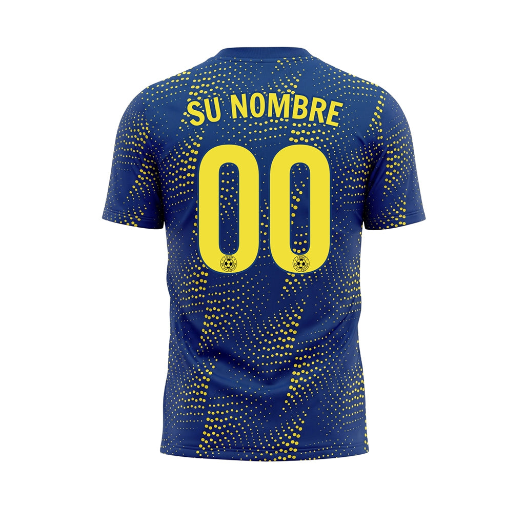 Azul Amarillo Puntos Motivo Camiseta de Fútbol Personalizada