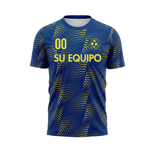 Azul Amarillo Puntos Motivo Camiseta de Fútbol Personalizada