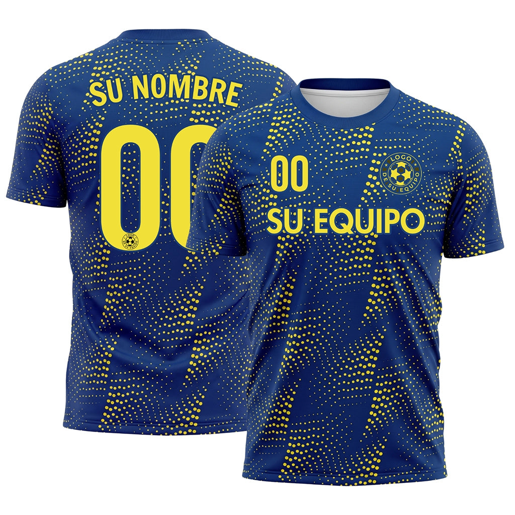 Azul Amarillo Puntos Motivo Camiseta de Fútbol Personalizada