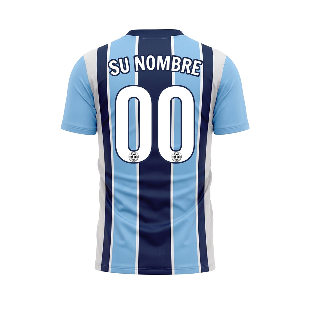 Azul Azul Claro Rayado Camiseta de Fútbol Personalizada