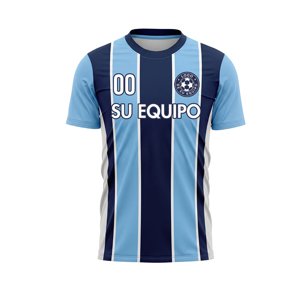 Azul Azul Claro Rayado Camiseta de Fútbol Personalizada