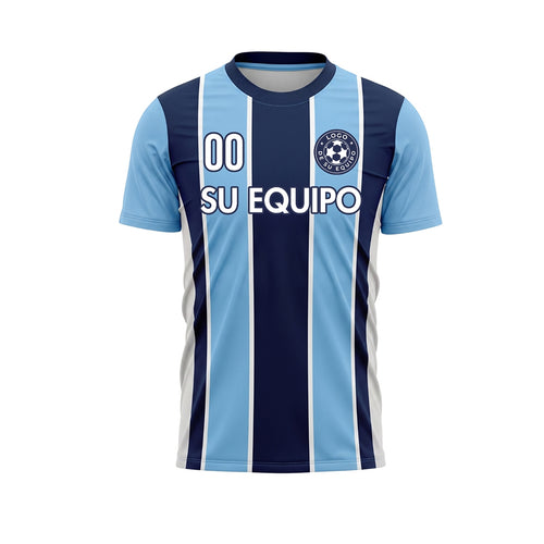Azul Azul Claro Rayado Camiseta de Fútbol Personalizada