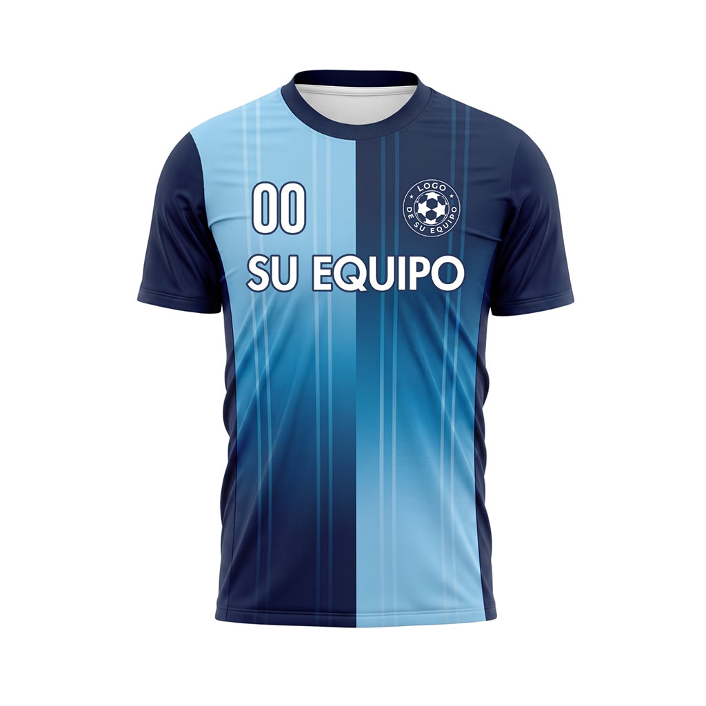 Azul Azul Claro Rayas Bicolor Camiseta de Fútbol Personalizada