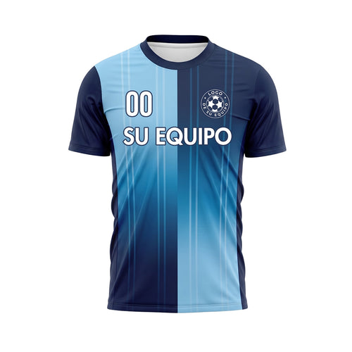 Azul Azul Claro Rayas Bicolor Camiseta de Fútbol Personalizada