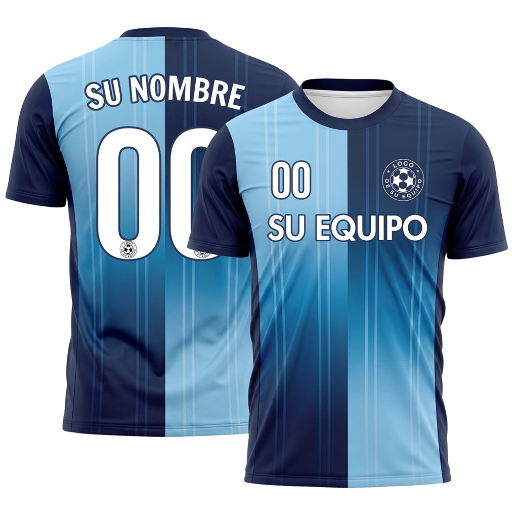 Azul Azul Claro Rayas Bicolor Camiseta de Fútbol Personalizada