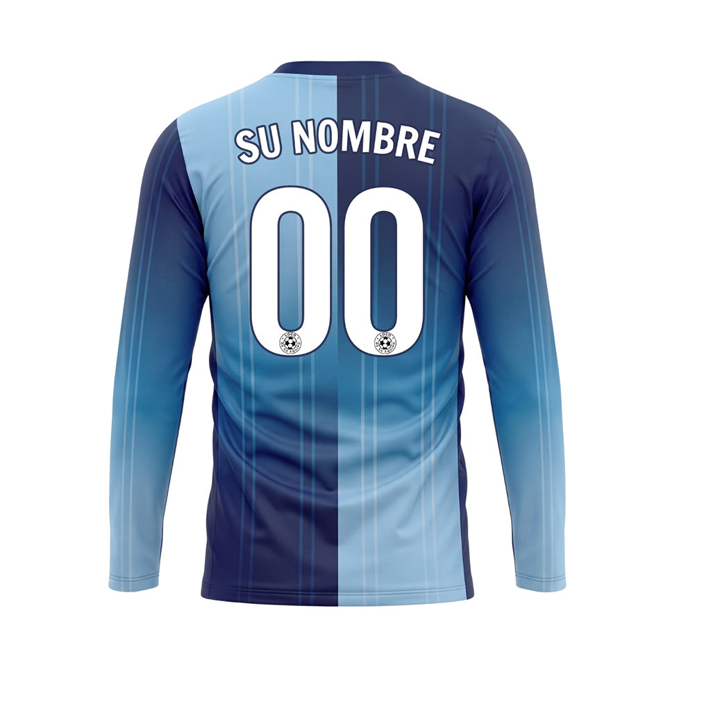 Azul Azul Claro Rayas Verticales Degradadas Camiseta de Fútbol Personalizada de Manga Larga