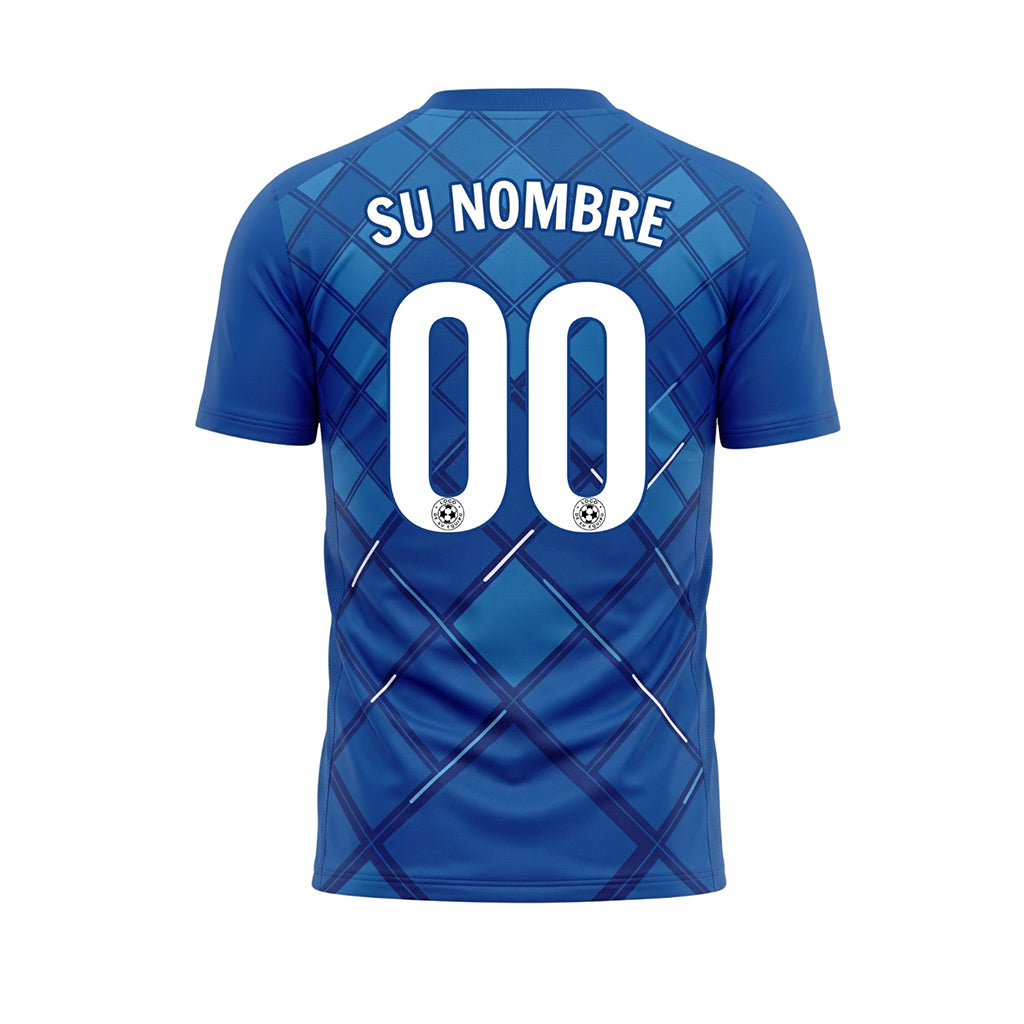 Azul Cuadros Motivo Camiseta de Fútbol Personalizada