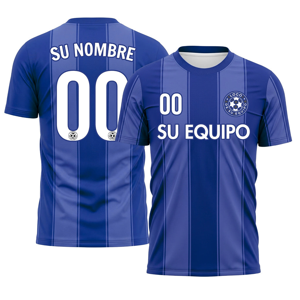 Azul Rayas Finas Rayas en Bloques Camiseta de Fútbol Personalizada