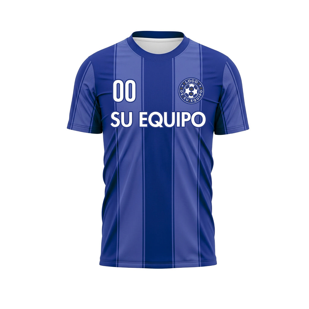 Azul Rayas Finas Rayas en Bloques Camiseta de Fútbol Personalizada
