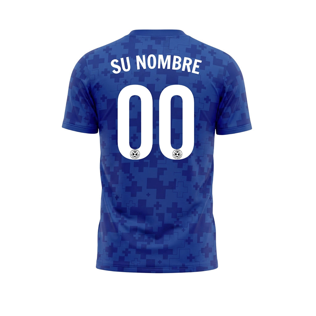 Azul Píxel Motivo en Cruz Camiseta de Fútbol Personalizada