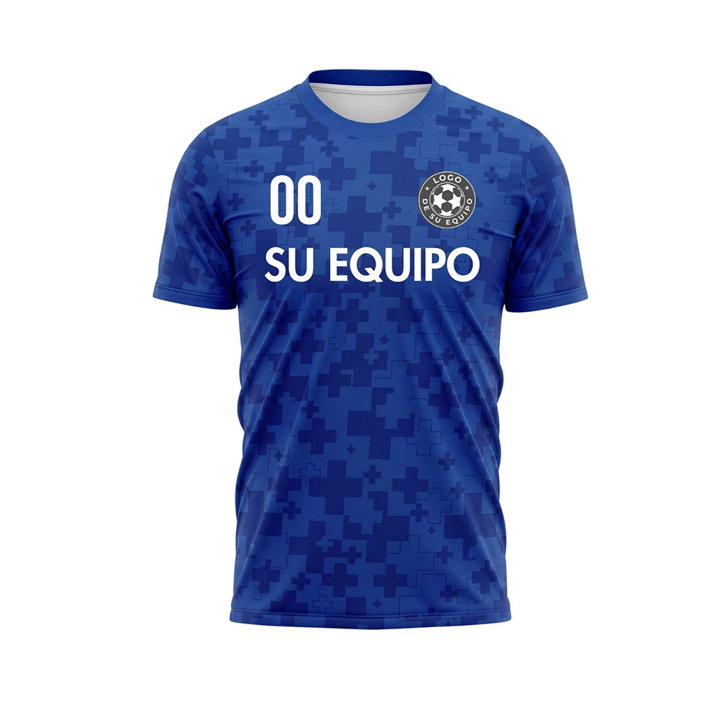 Azul Píxel Motivo en Cruz Camiseta de Fútbol Personalizada