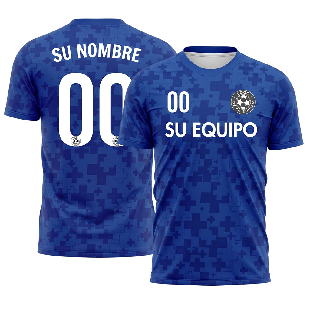 Azul Píxel Motivo en Cruz Camiseta de Fútbol Personalizada