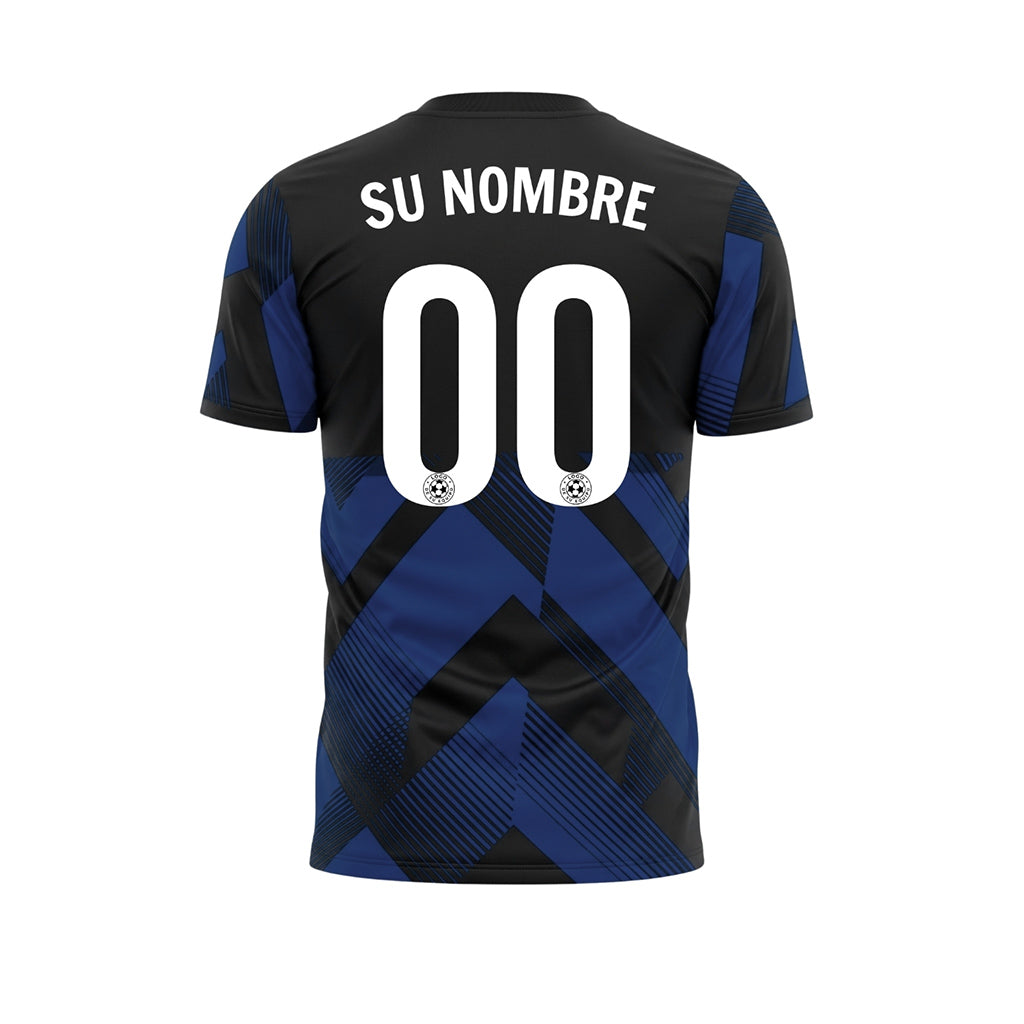 Azul Negro Geométrico Motivo Flechas Camiseta de Fútbol Personalizada