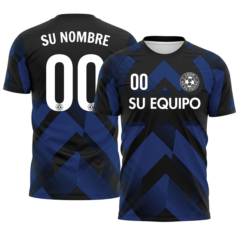 Azul Negro Geométrico Motivo Flechas Camiseta de Fútbol Personalizada