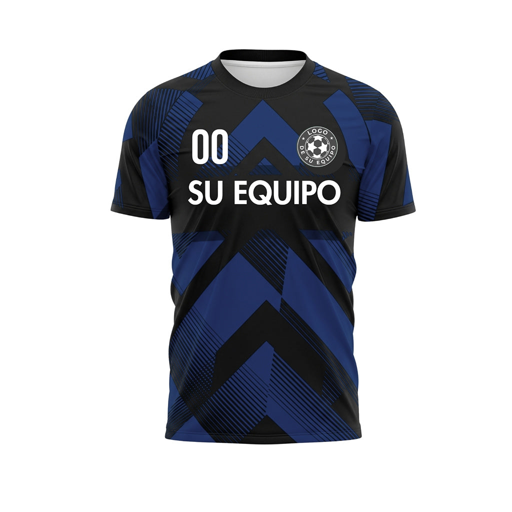 Azul Negro Geométrico Motivo Flechas Camiseta de Fútbol Personalizada
