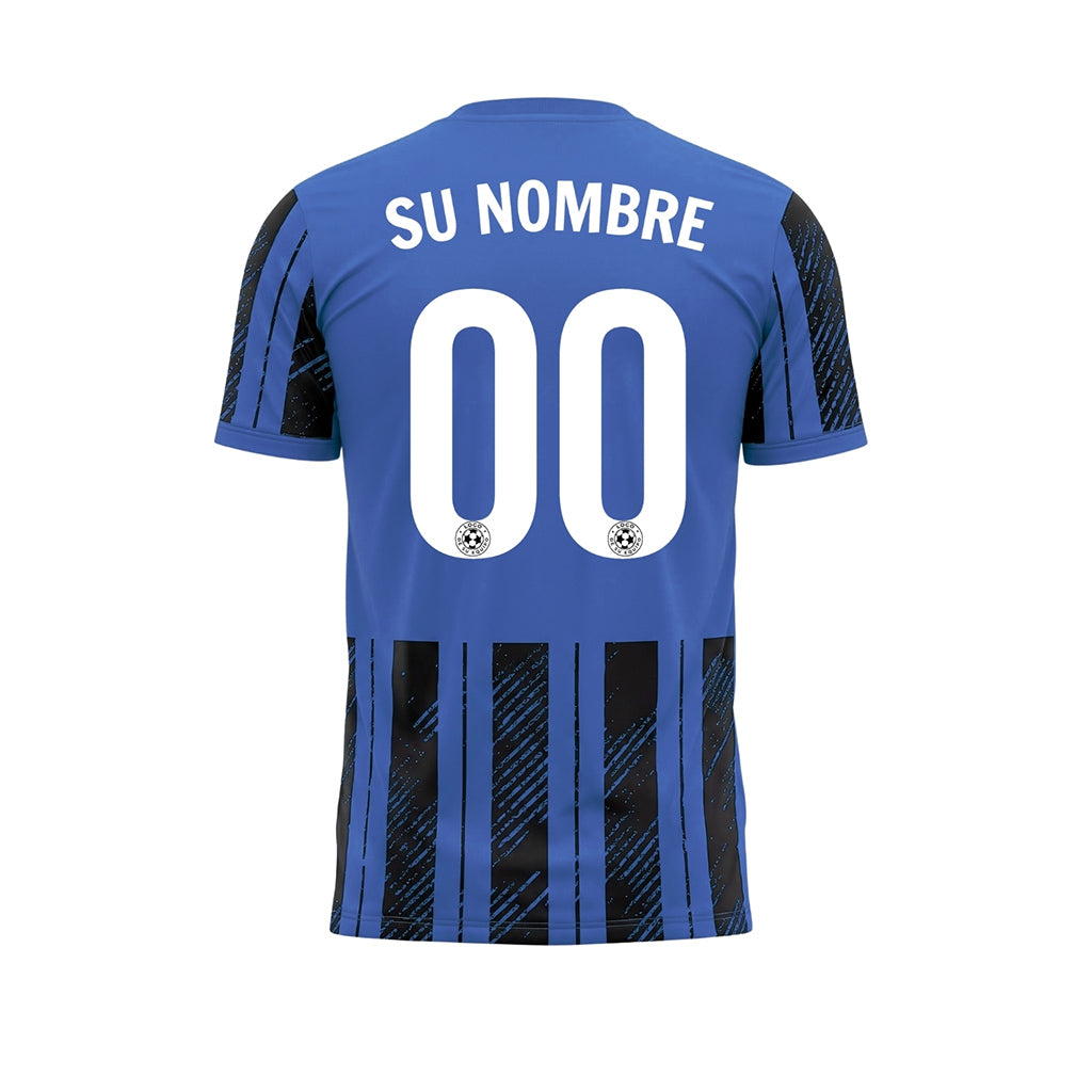 Azul Negro Discontinuas Diagonales Rayas Longitudinales Motivo Camiseta de Fútbol Personalizada