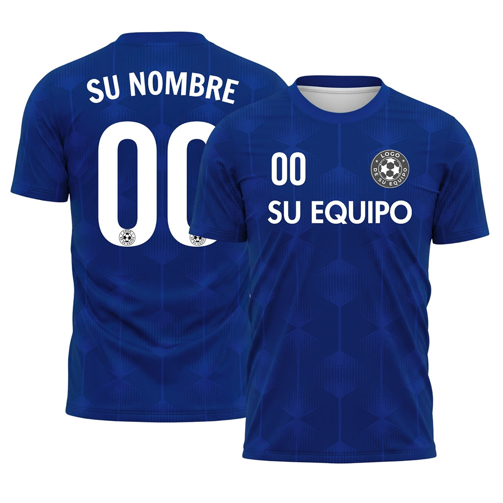Azul Hexágono Motivo Camiseta de Fútbol Personalizada