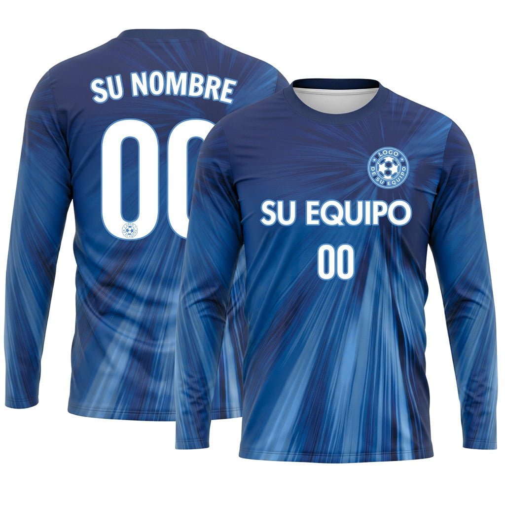 Azul Degradado Radiante Camiseta de Fútbol Personalizada de Manga Larga