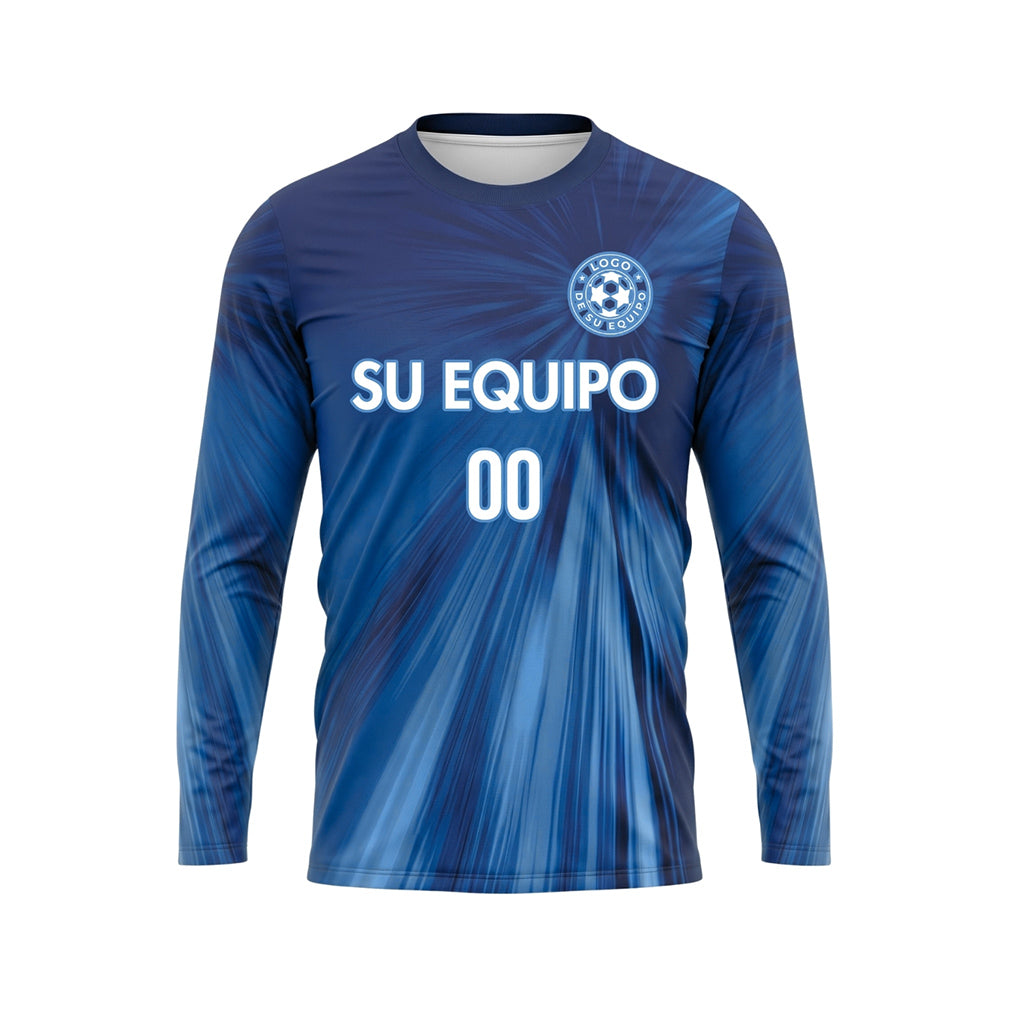 Azul Degradado Radiante Camiseta de Fútbol Personalizada de Manga Larga