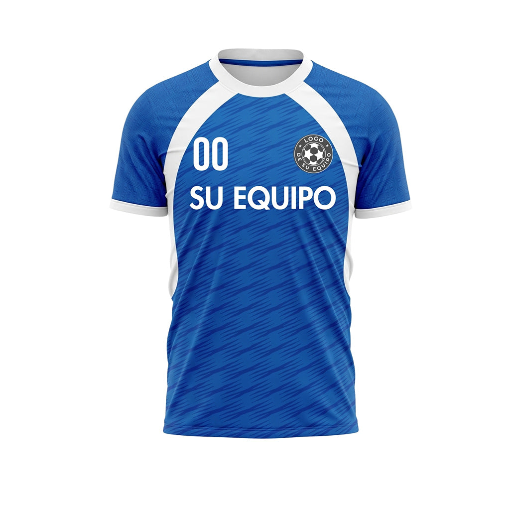 Azul Blanco Puños de Manga Acento Camiseta de Fútbol Personalizada