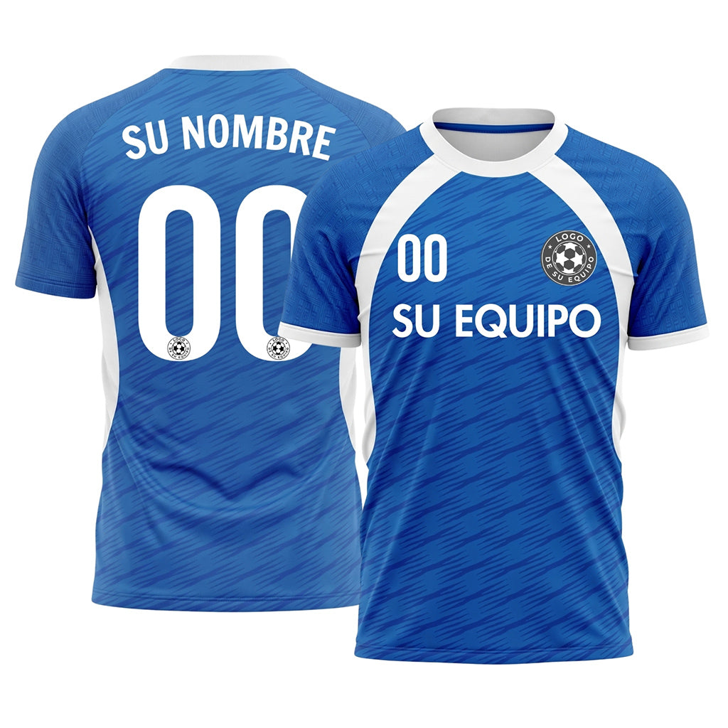 Azul Blanco Puños de Manga Acento Camiseta de Fútbol Personalizada