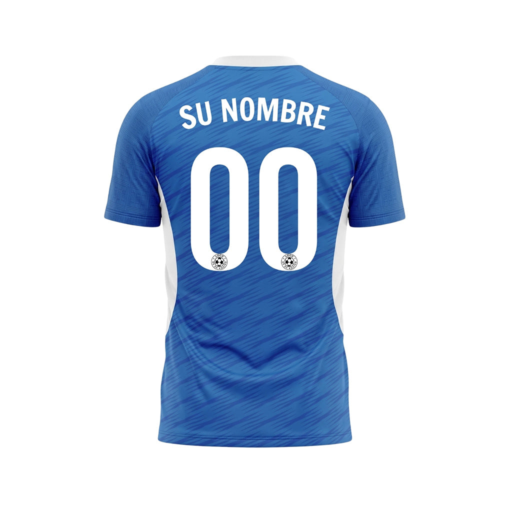 Azul Blanco Puños de Manga Acento Camiseta de Fútbol Personalizada