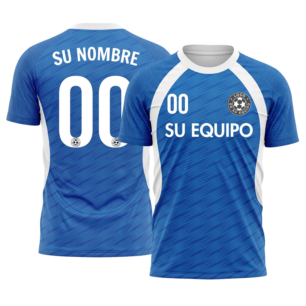 Azul Blanco Curvo Acento Lateral Camiseta de Fútbol Personalizada