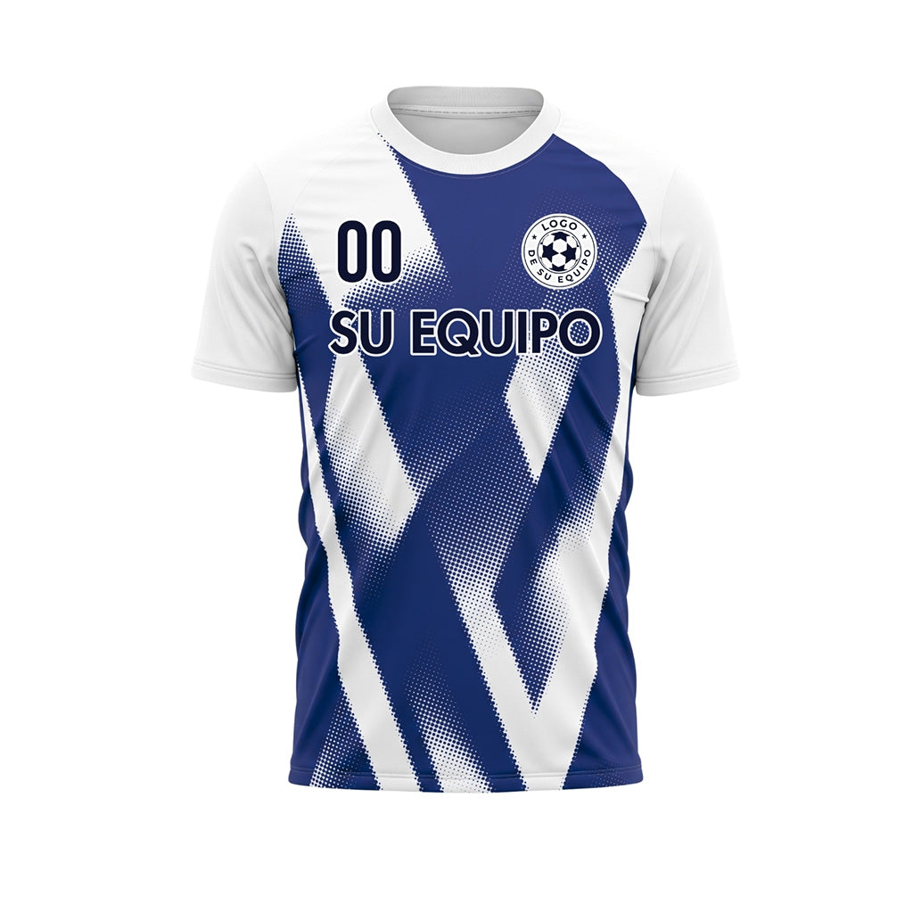 Azul Blanco Semitono Zigzag Motivo Camiseta de Fútbol Personalizada