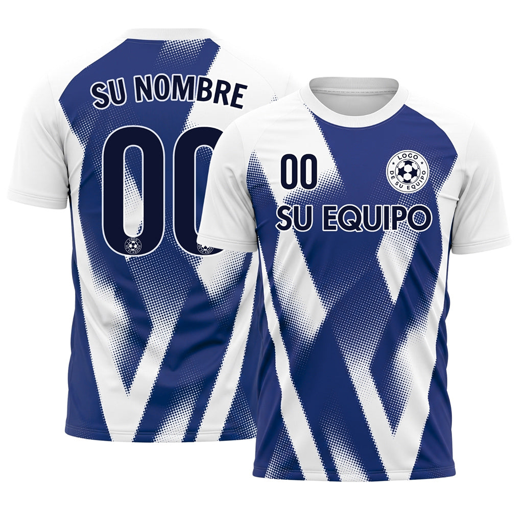 Azul Blanco Semitono Zigzag Motivo Camiseta de Fútbol Personalizada