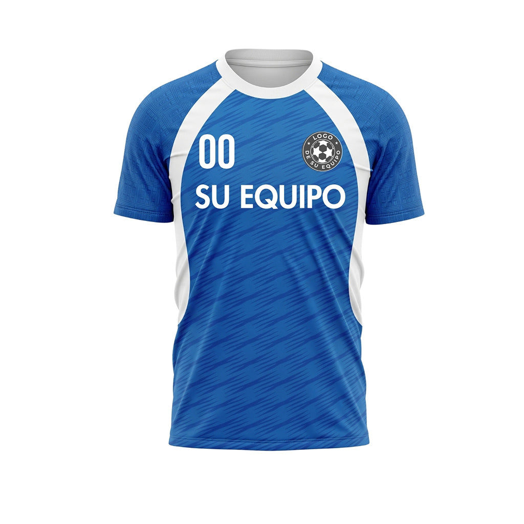 Azul Blanco Acento Raglán Camiseta de Fútbol Personalizada