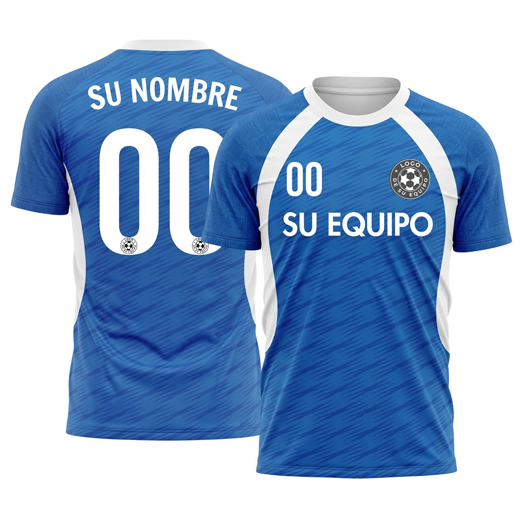 Azul Blanco Acento Raglán Camiseta de Fútbol Personalizada