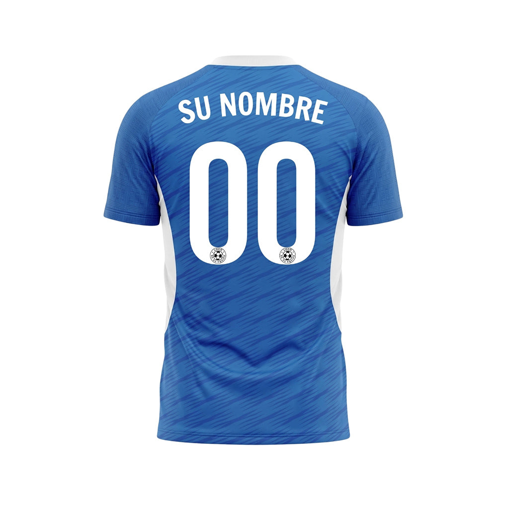 Azul Blanco Acento Raglán Camiseta de Fútbol Personalizada