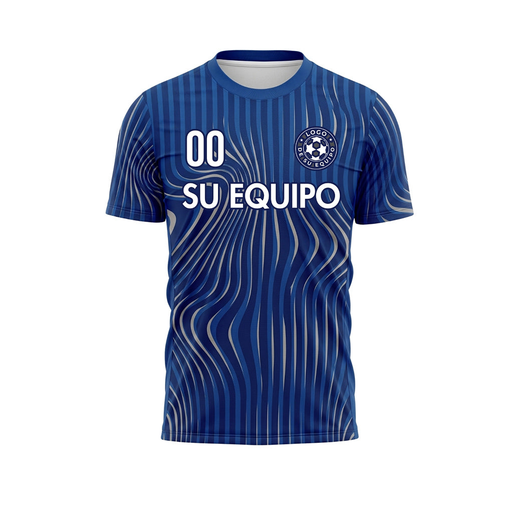 Azul Olas Rayas Camiseta de Fútbol Personalizada